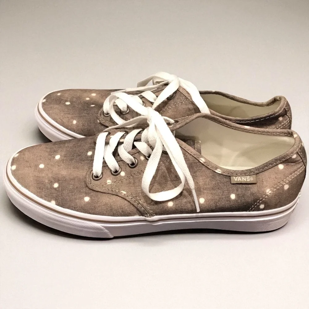 VANS Brown‎ Washed Canvas Polka Dot Skate Board Shoes Women's Size 8.5 NWOB